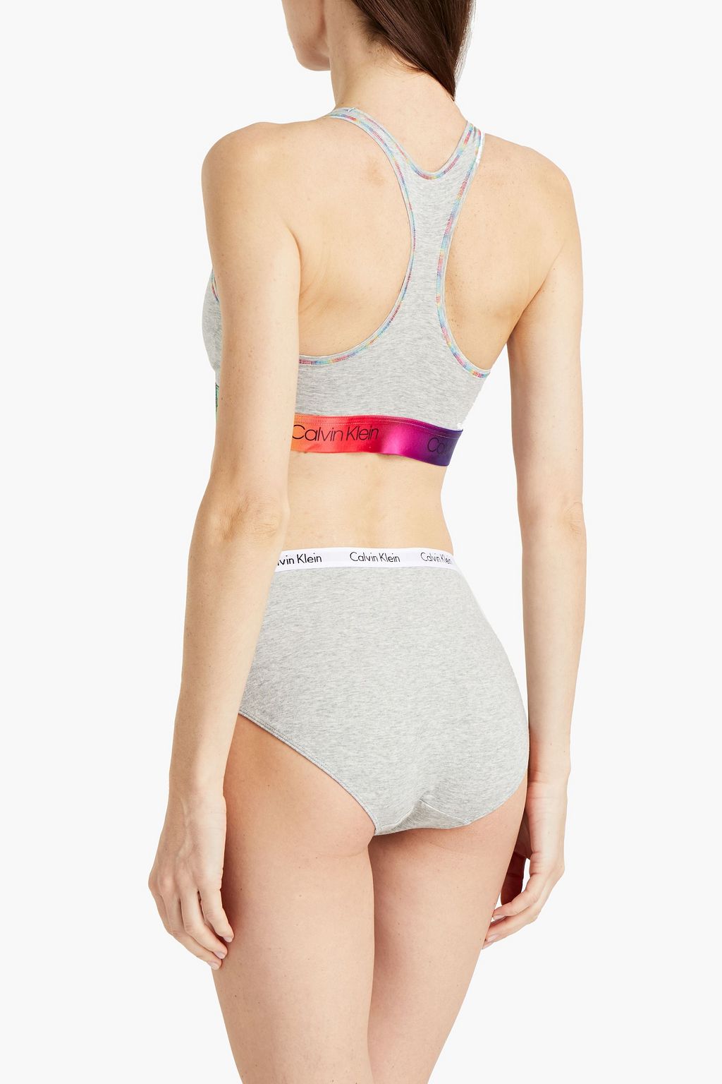 CALVIN KLEIN Logo-print mélange cotton-blend bralette