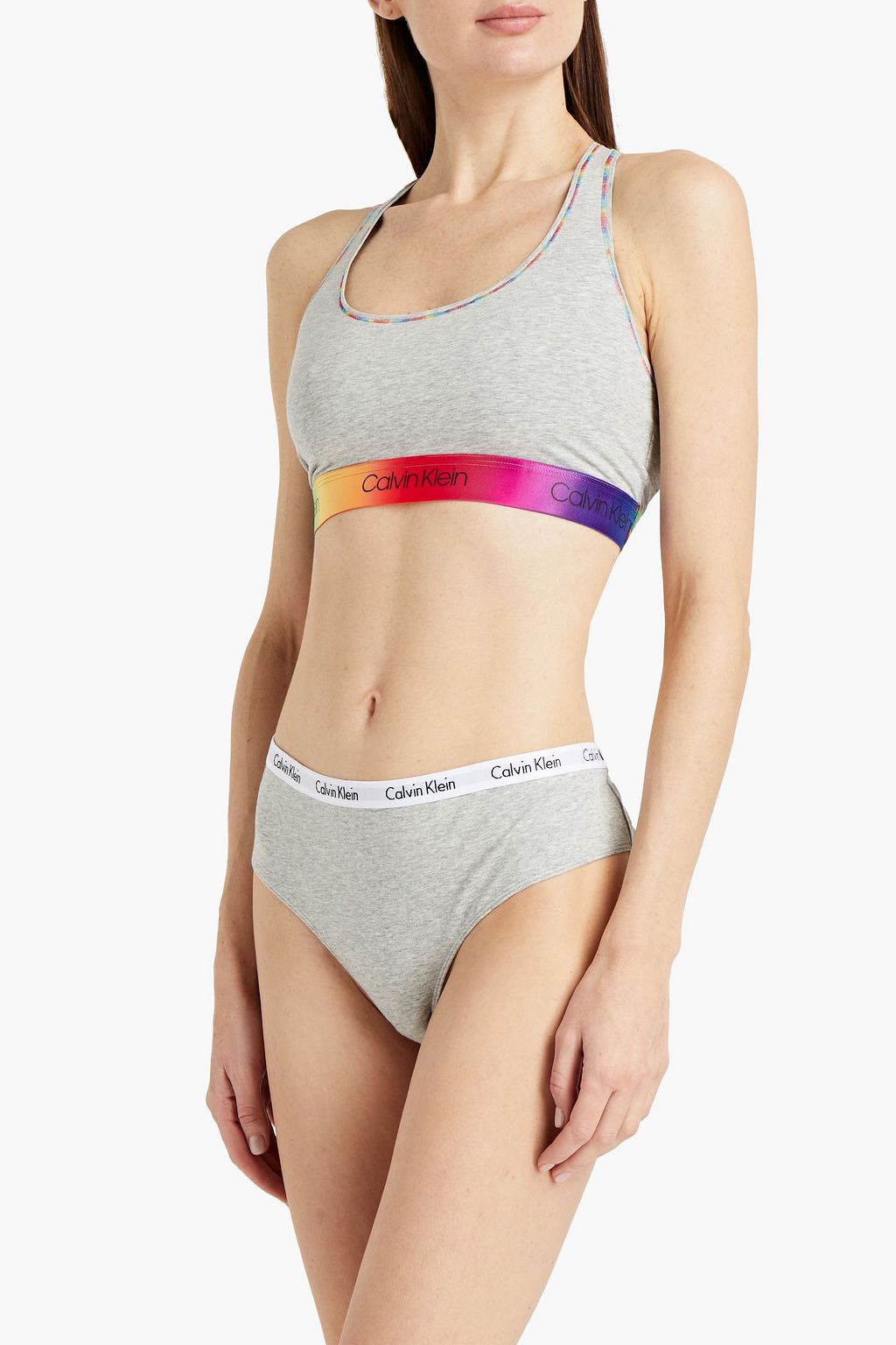 CALVIN KLEIN Logo-print mélange cotton-blend bralette