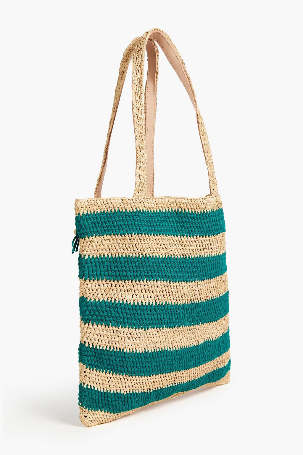 VANESSA BRUNO Paneled striped crochet and raffia tote