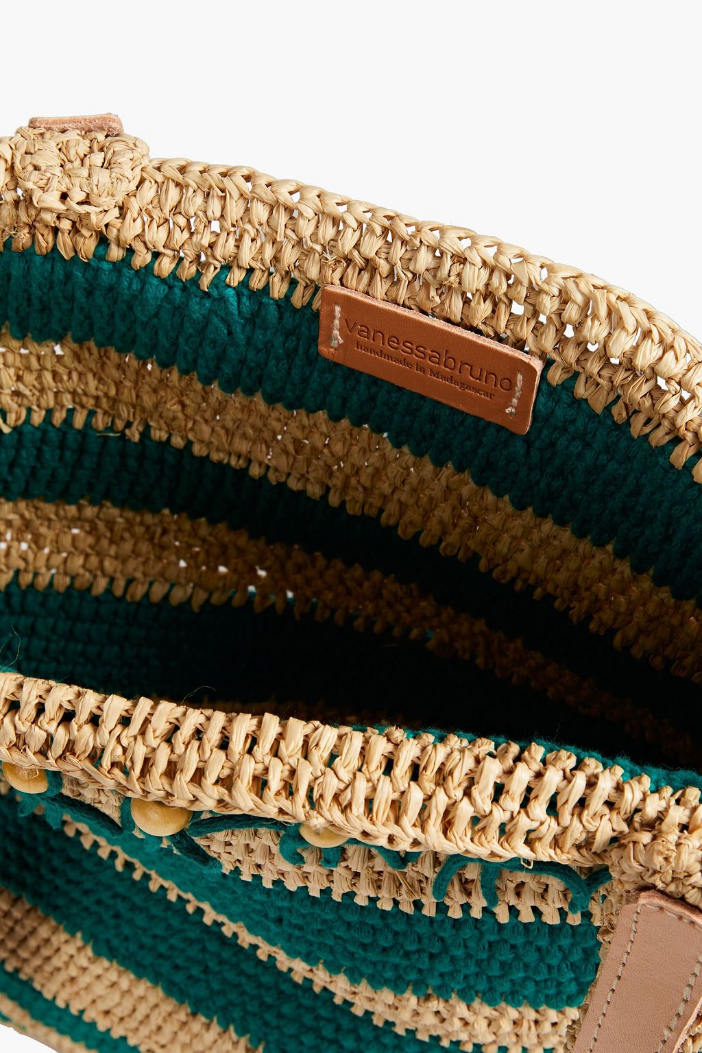 VANESSA BRUNO Paneled striped crochet and raffia tote