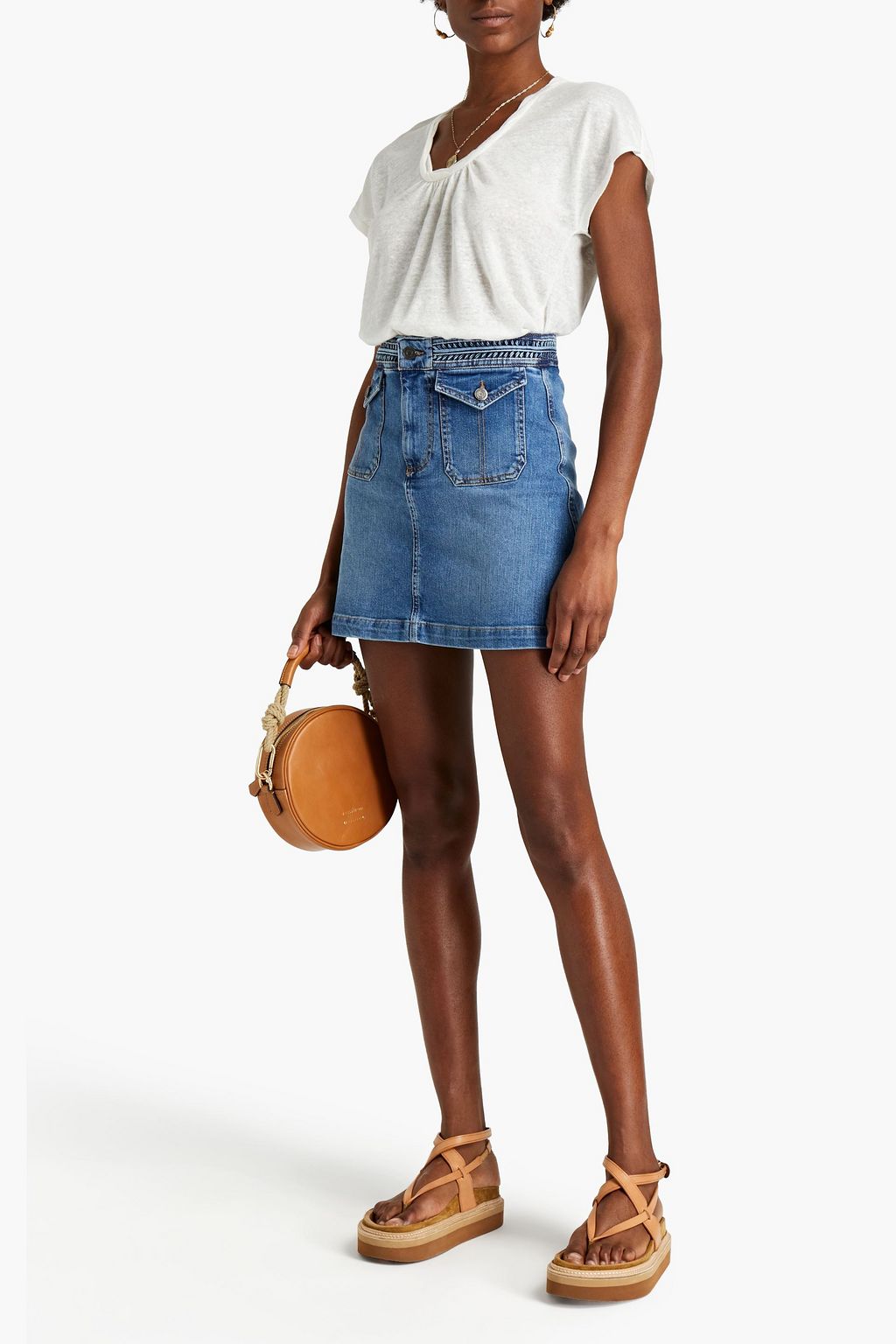 VANESSA BRUNO Gathered slub linen-jersey top