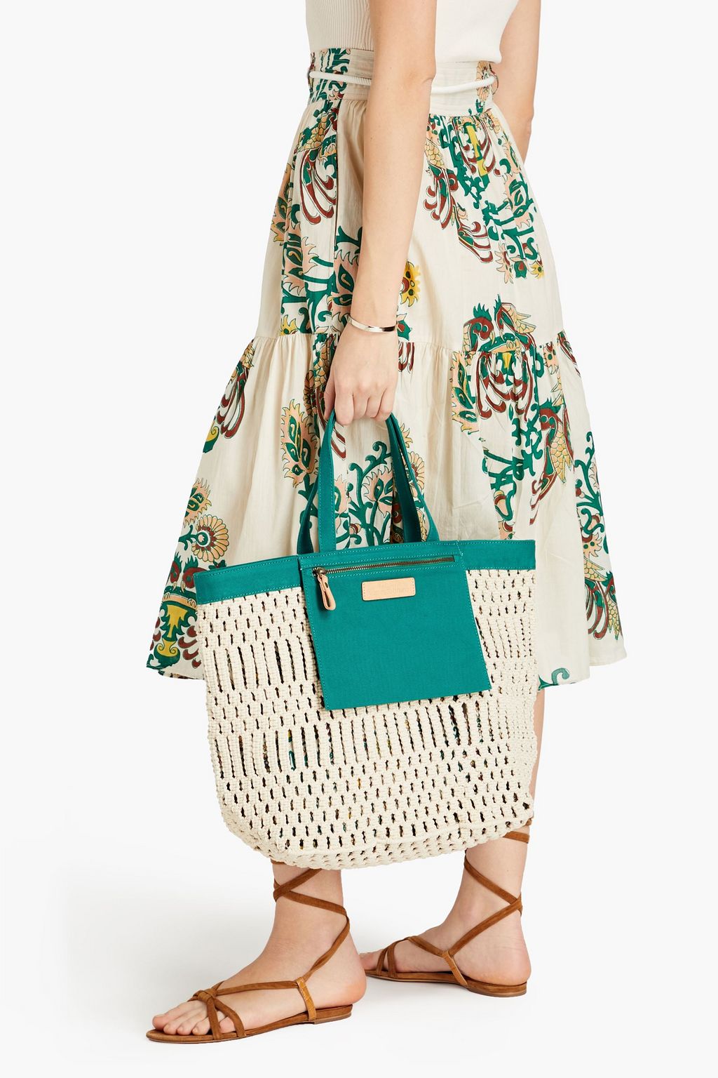 VANESSA BRUNO Canvas-trimmed macramé tote