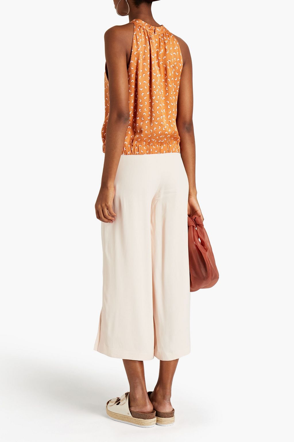 RODEBJER Loulou gathered printed satin top