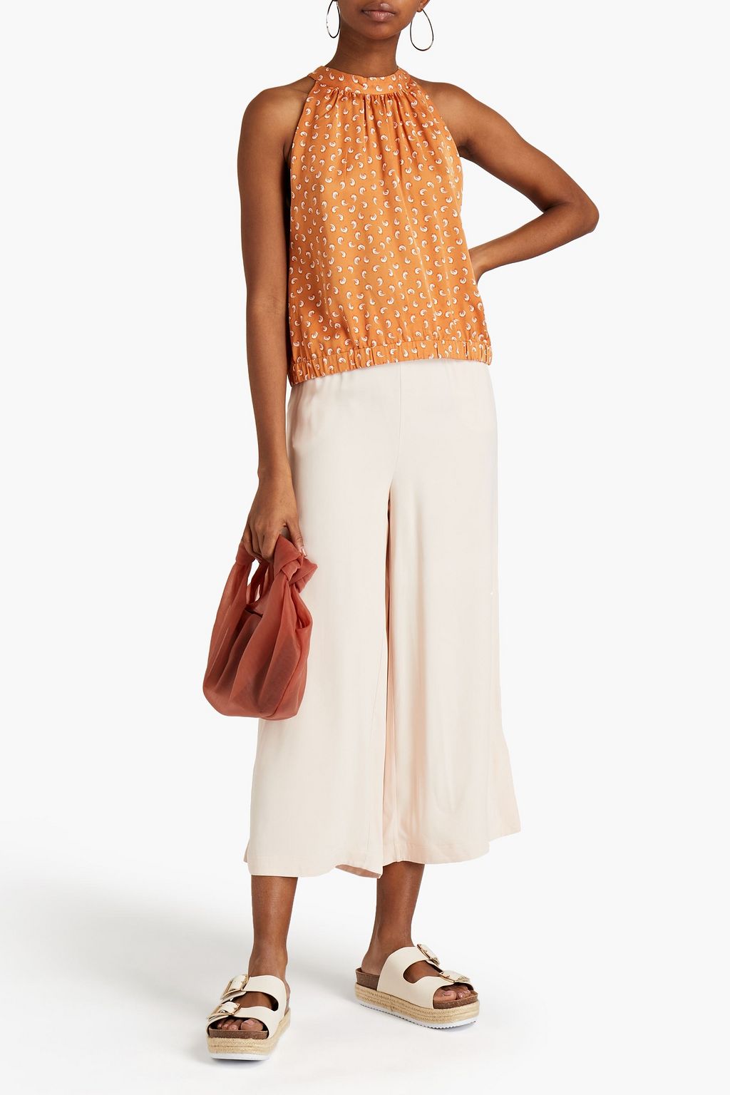 RODEBJER Loulou gathered printed satin top