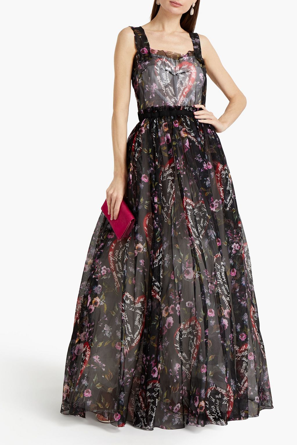 DOLCE&GABBANA Gathered printed silk-organza gown