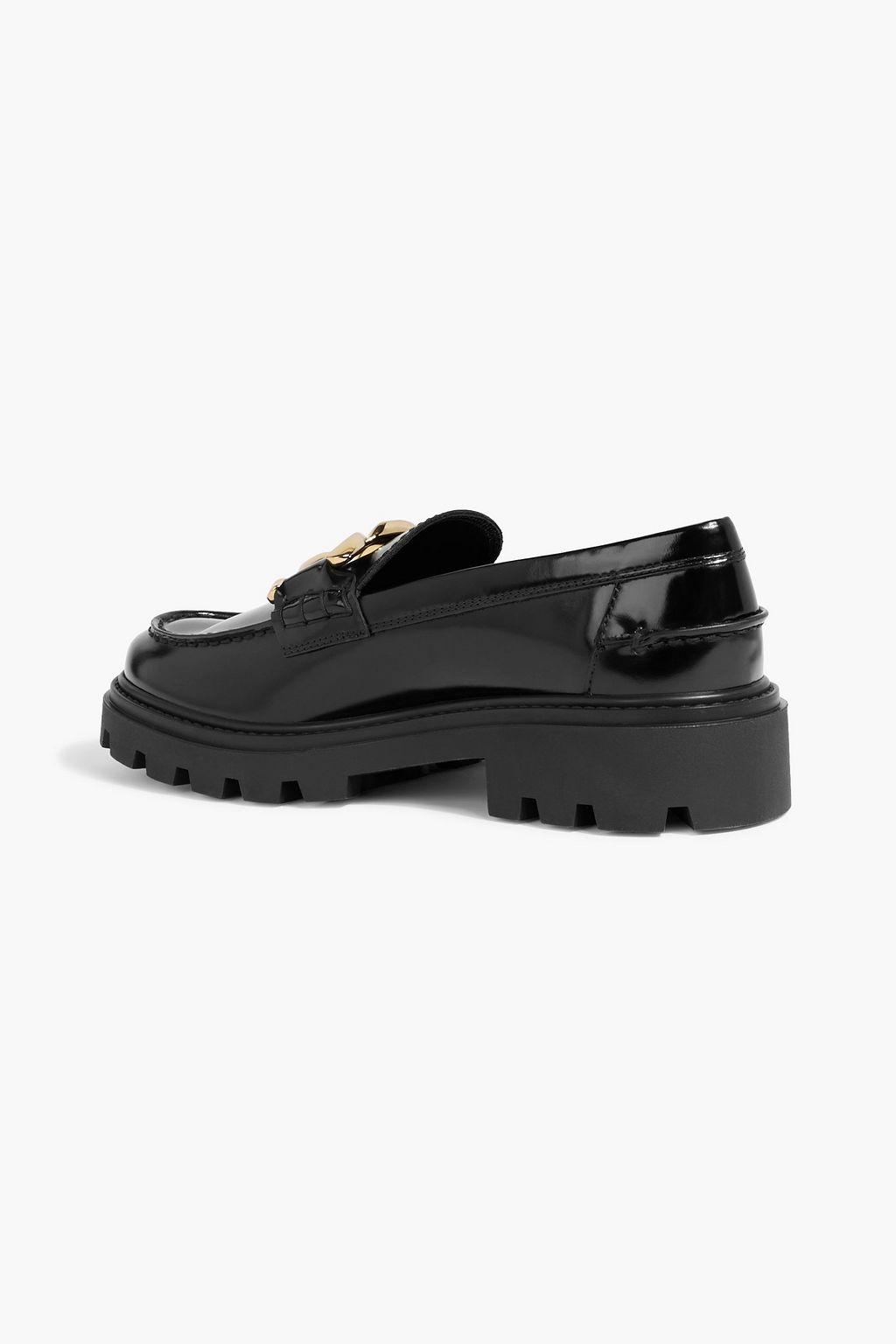 TOD'S Chain-embellished glossed-leather loafers