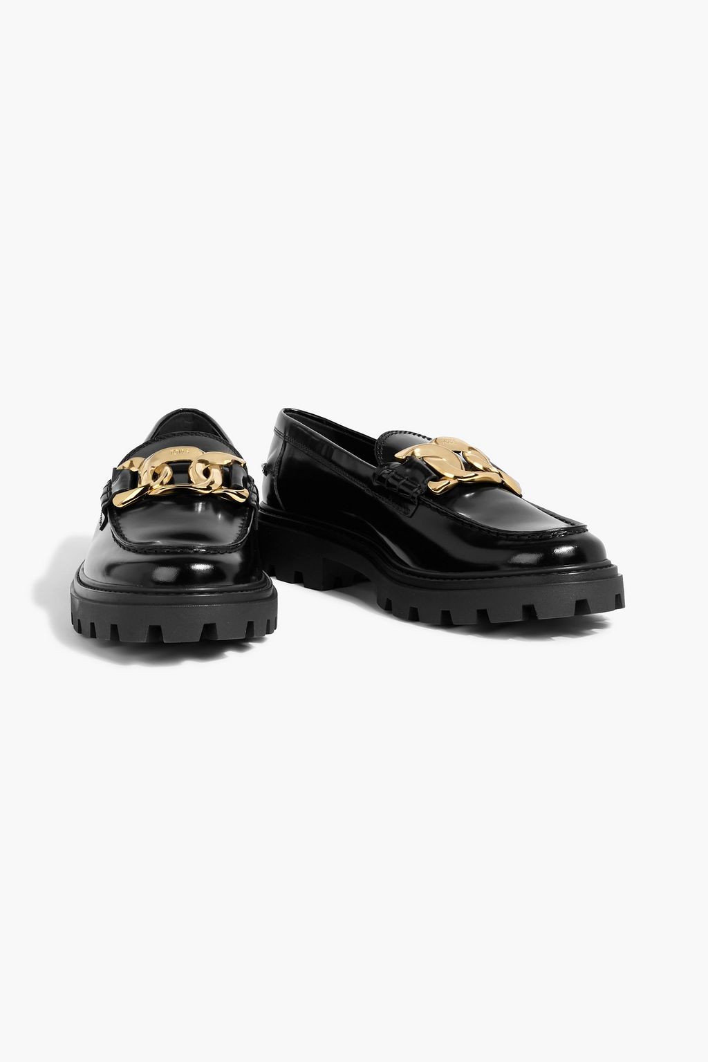 TOD'S Chain-embellished glossed-leather loafers