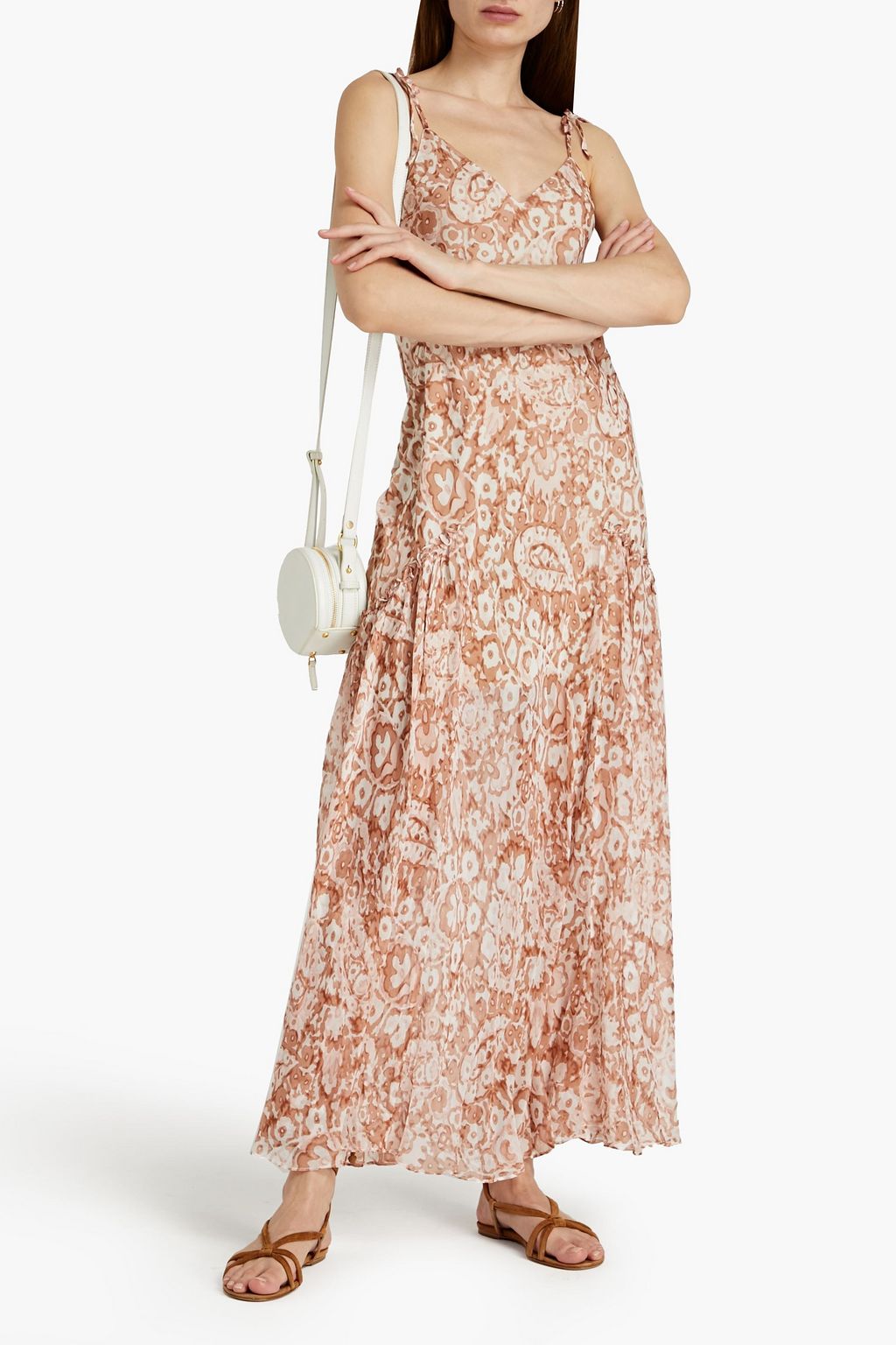 JOIE Gathered printed silk-crepon maxi dress