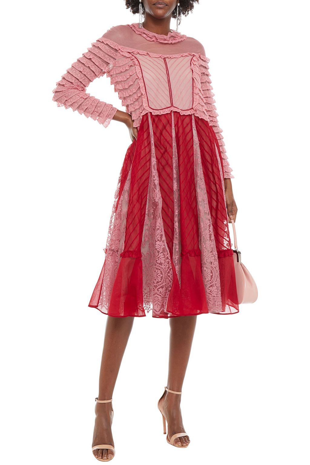 VALENTINO GARAVANI Ruffle-trimmed lace, tulle and cotton-gauze dress