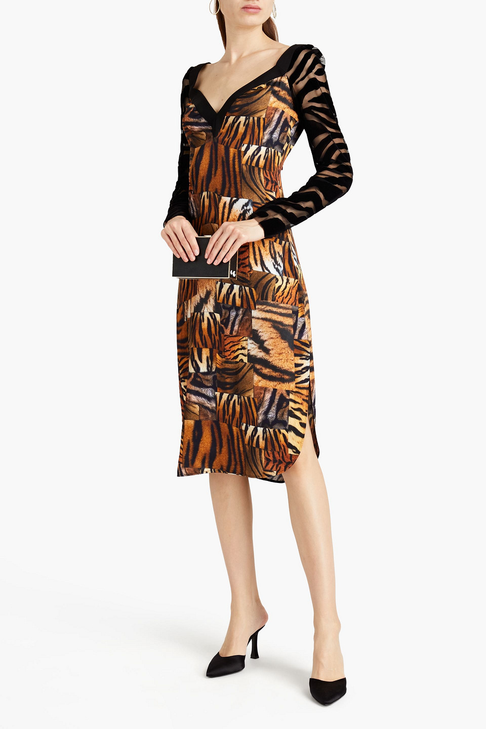 Just Cavalli Devoré Velvet-trimmed Printed Mesh Mini Dress In Animal Print