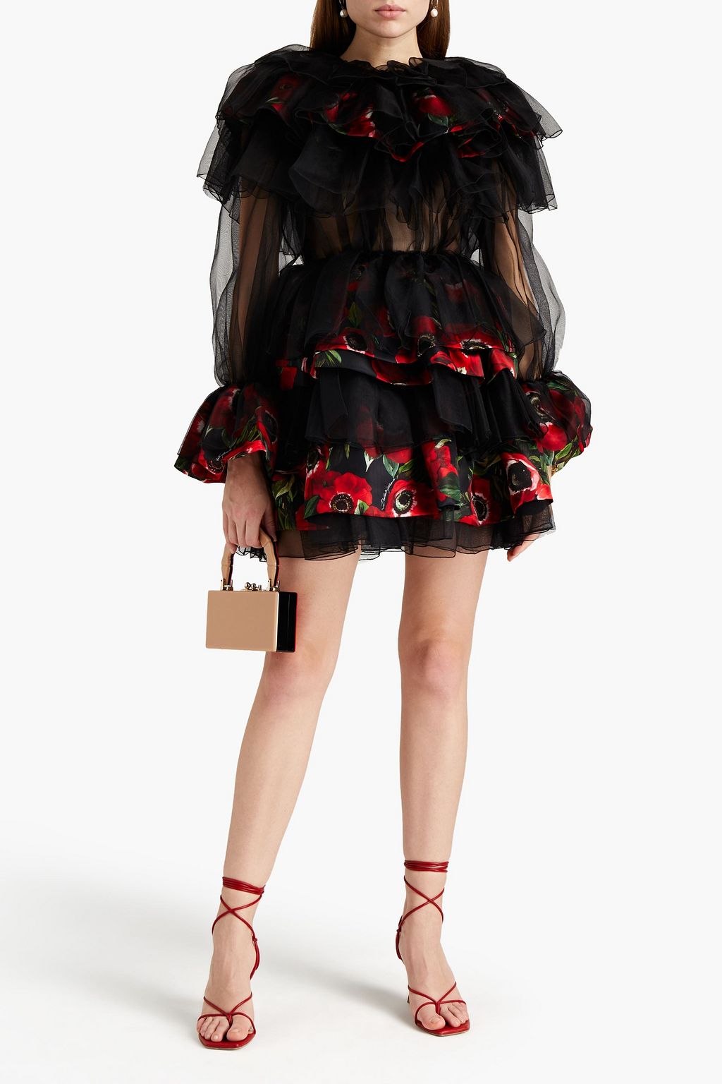 DOLCE&GABBANA Tiered printed silk-tulle and organza mini dress