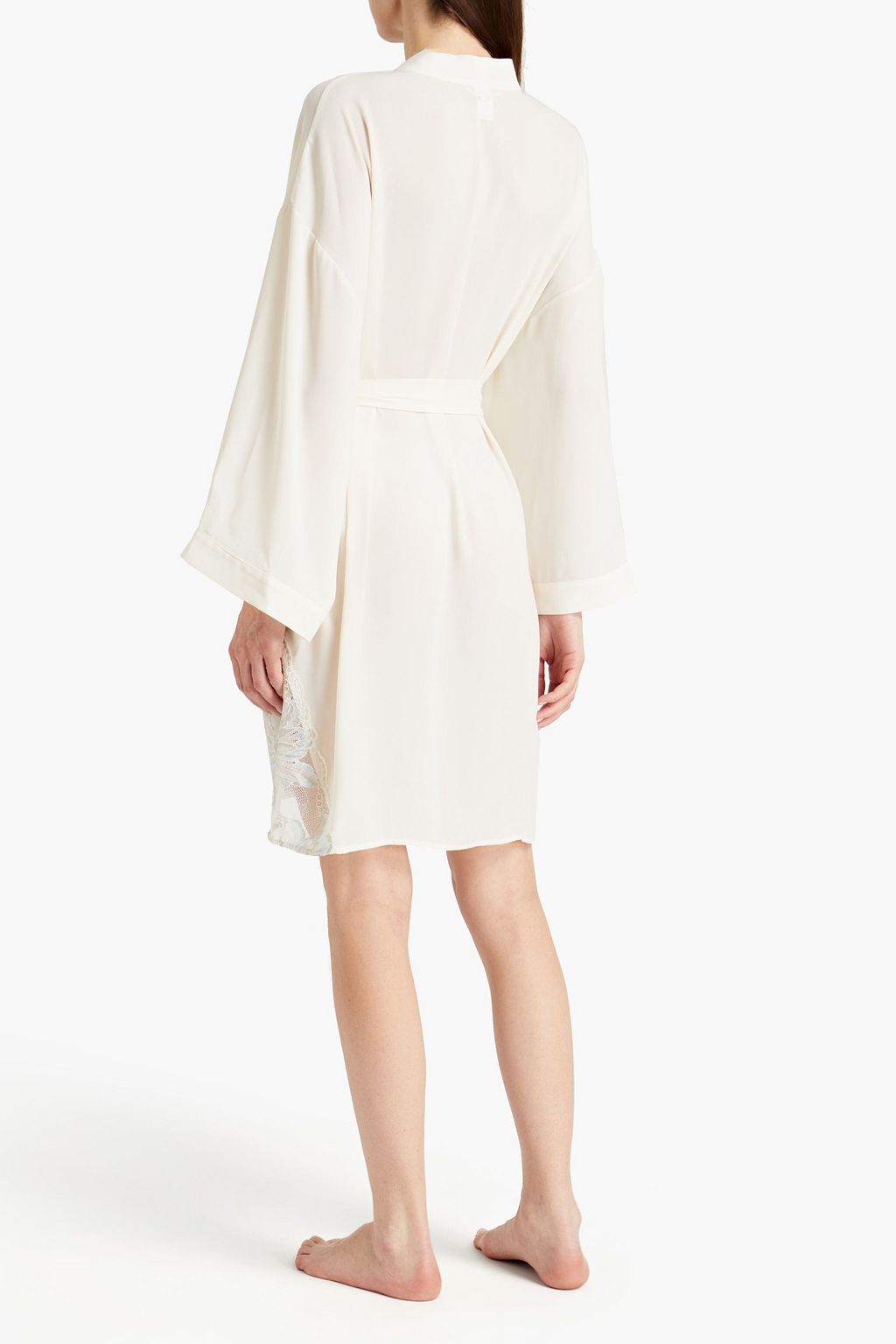CALVIN KLEIN Belted lace-trimmed crepe robe