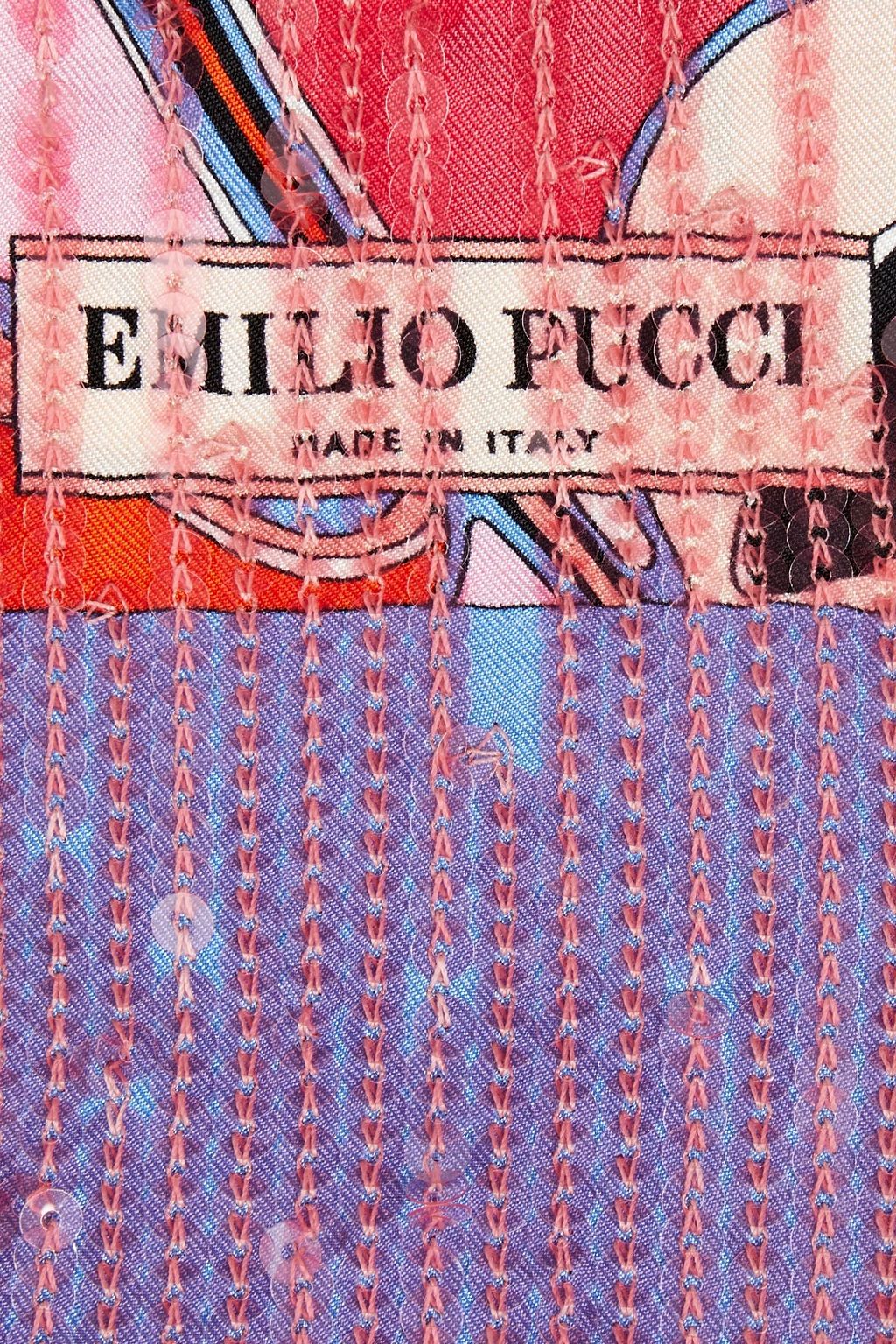 PUCCI Sequin-embellished printed silk-twill scarf