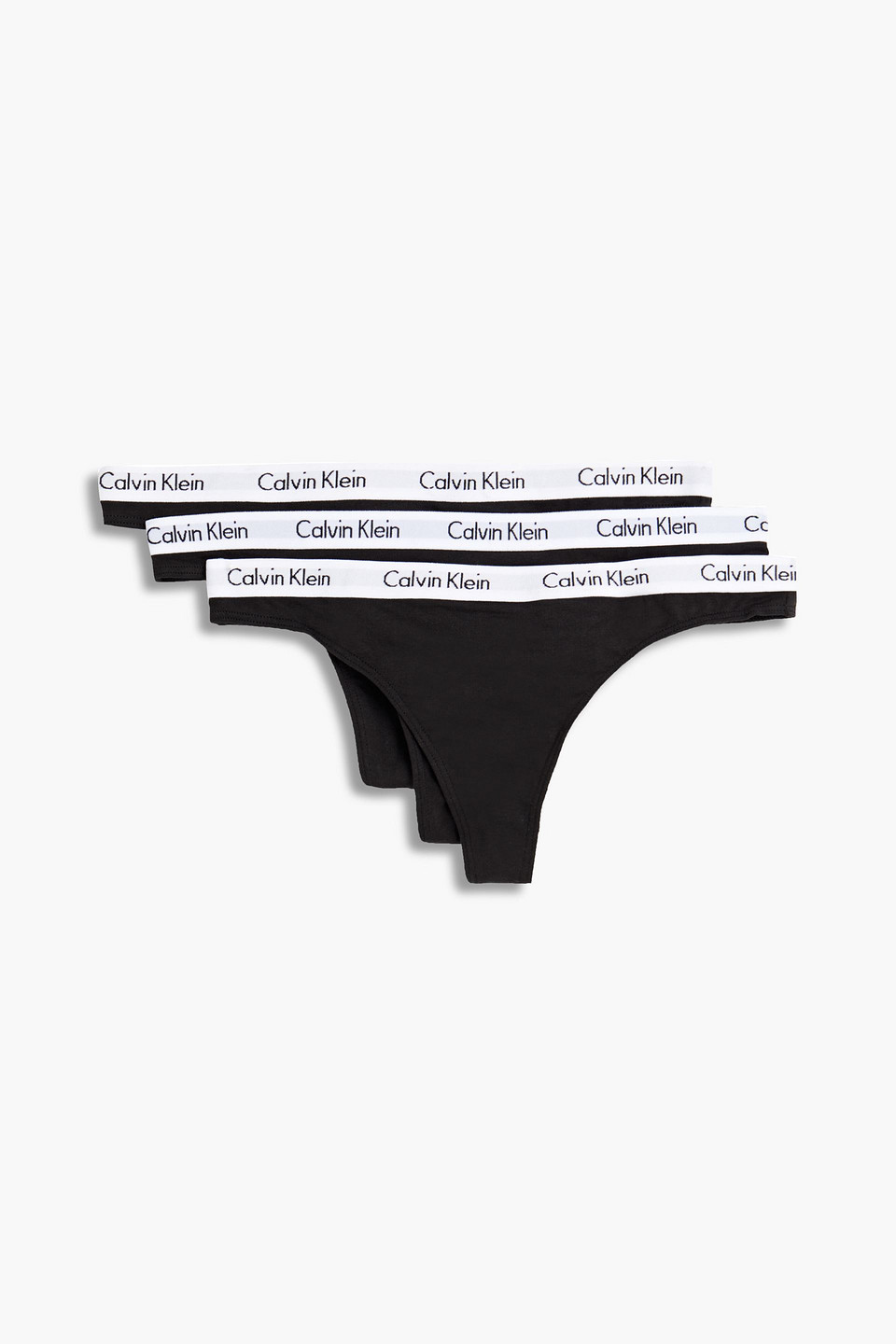 Calvin Klein Set Of Three Stretch-cotton Jersey Low-rise Thongs In Black