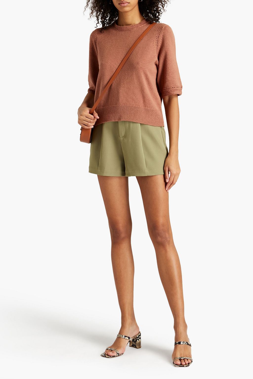 JOIE Crochet-trimmed cotton and cashmere-blend top