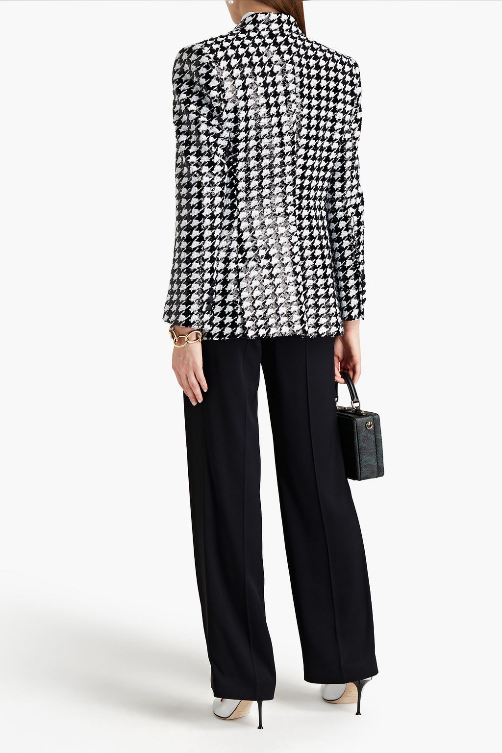DOLCE&GABBANA Double-breasted houndstooth sequined mesh blazer