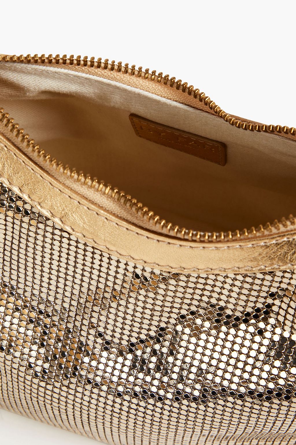 BY FAR Metallic leather-trimmed chainmail shoulder bag