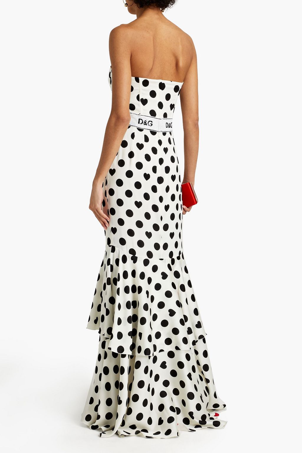 DOLCE&GABBANA Strapless embellished printed silk-blend stretch-satin maxi dress