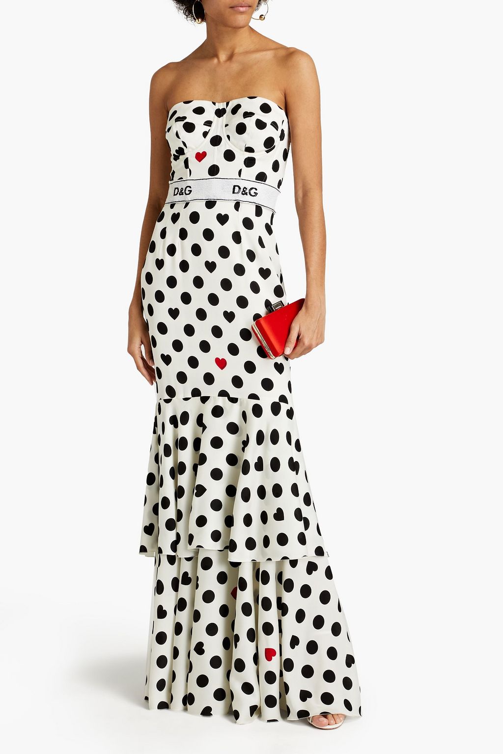 DOLCE&GABBANA Strapless embellished printed silk-blend stretch-satin maxi dress