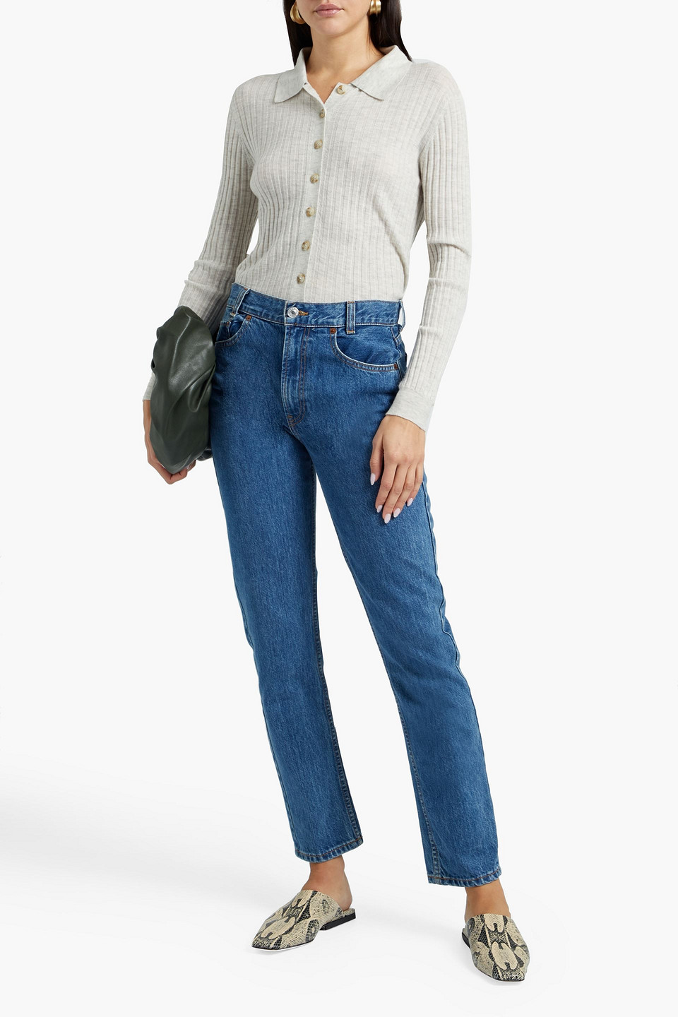 Loulou Studio Sulug Ribbed Wool And Cashmere-blend Cardigan In Light Gray