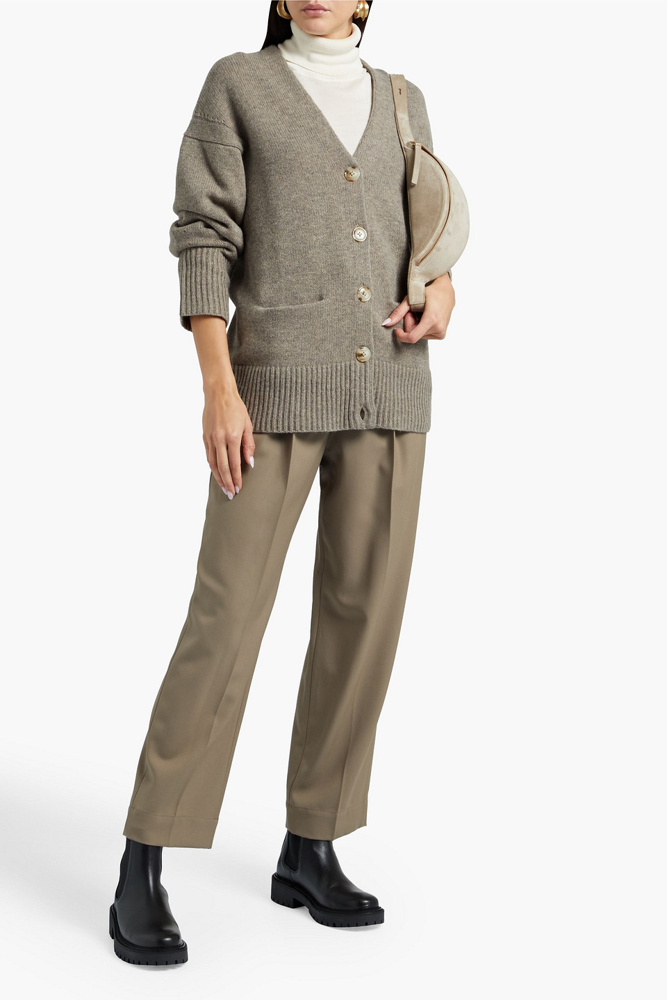 Loulou Studio Zanzibar Embroidered Wool And Cashmere-blend Cardigan In Mushroom