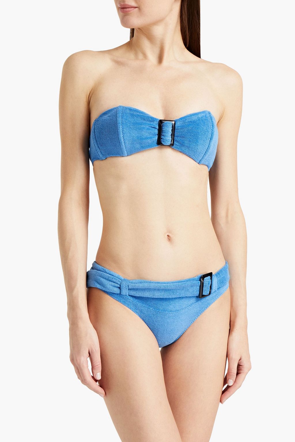 LISA MARIE FERNANDEZ Buckle-trimmed cotton-blend terry bandeau bikini