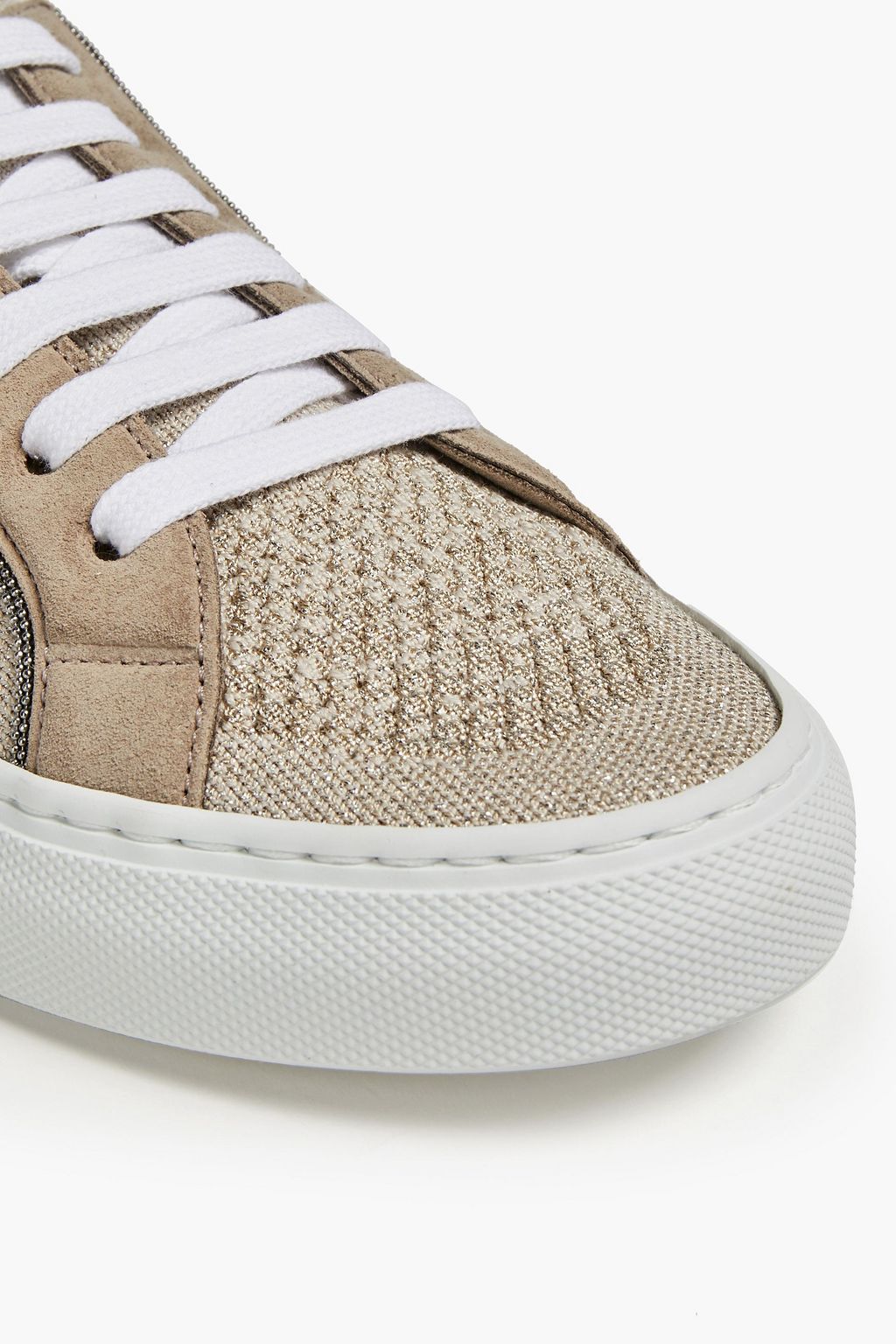 BRUNELLO CUCINELLI Bead-embellished suede and stretch-knit sneakers