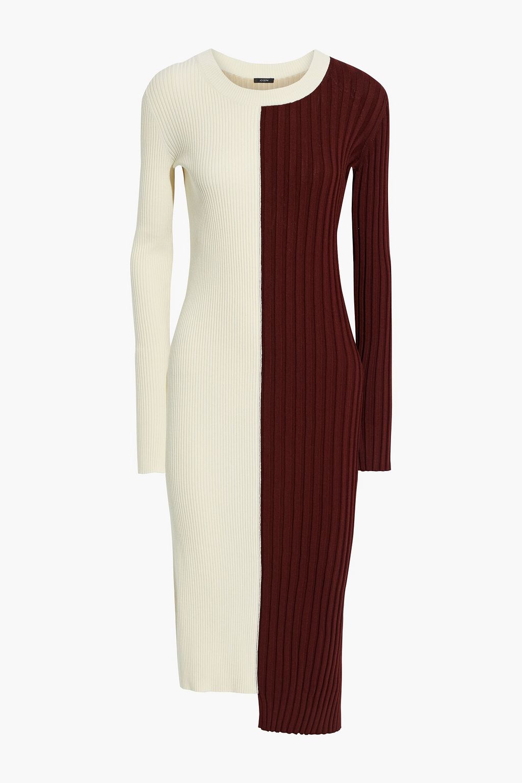 Joseph - Diane Asymmetric Two-Tone Ribbed-Knit Dress Burgundy - Xs