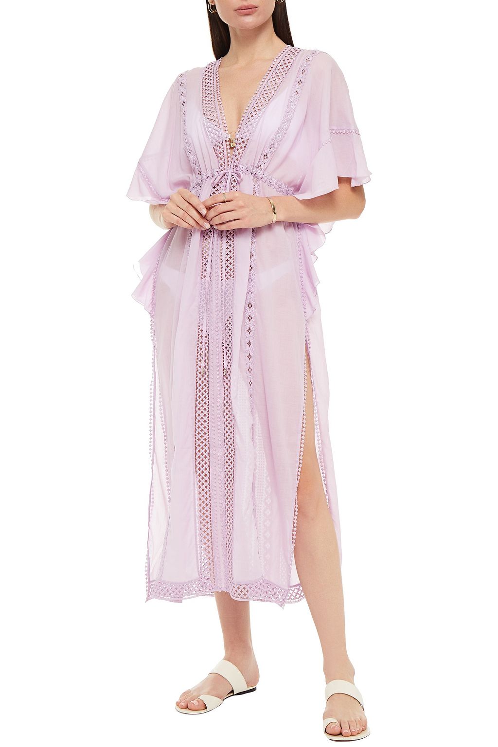 CHARO RUIZ IBIZA Tereza crocheted lace and cotton-blend voile kaftan