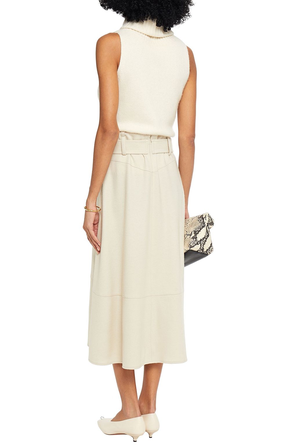 VINCE. Belted woolblend felt midi skirt THE