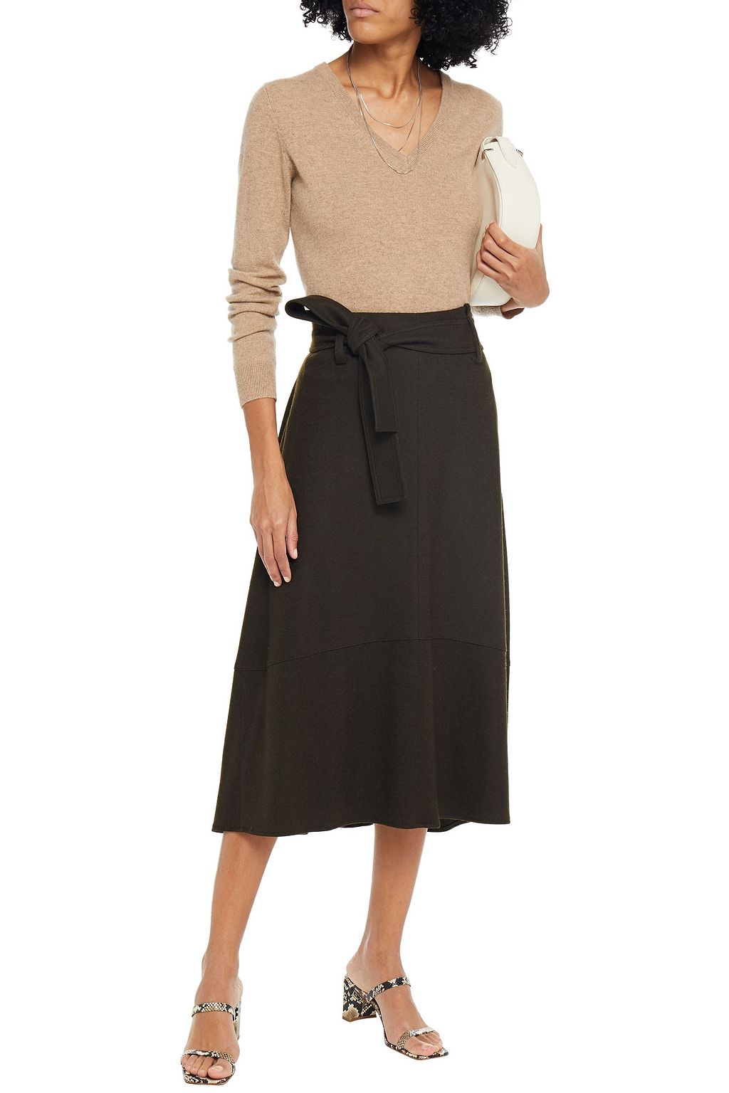 Army green Belted woolblend felt midi skirt Sale up to 70 off THE