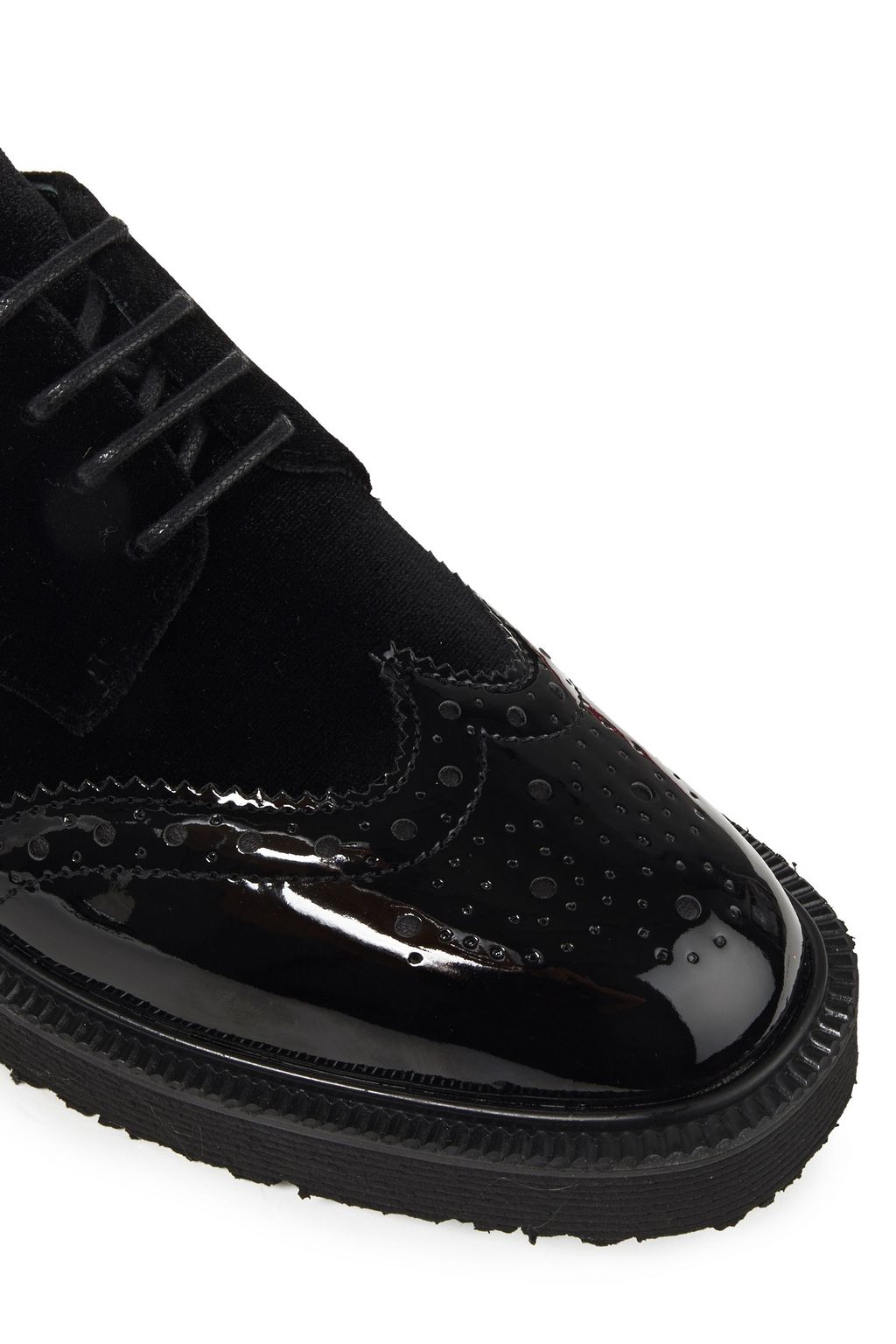 GIUSEPPE ZANOTTI Hilary perforated patent-leather and velvet brogues