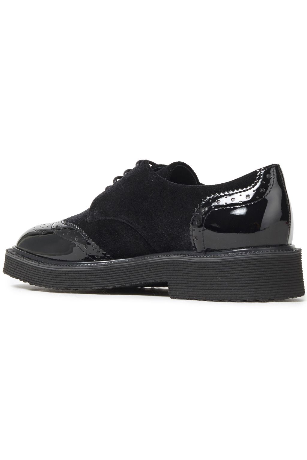 GIUSEPPE ZANOTTI Hilary perforated patent-leather and velvet brogues