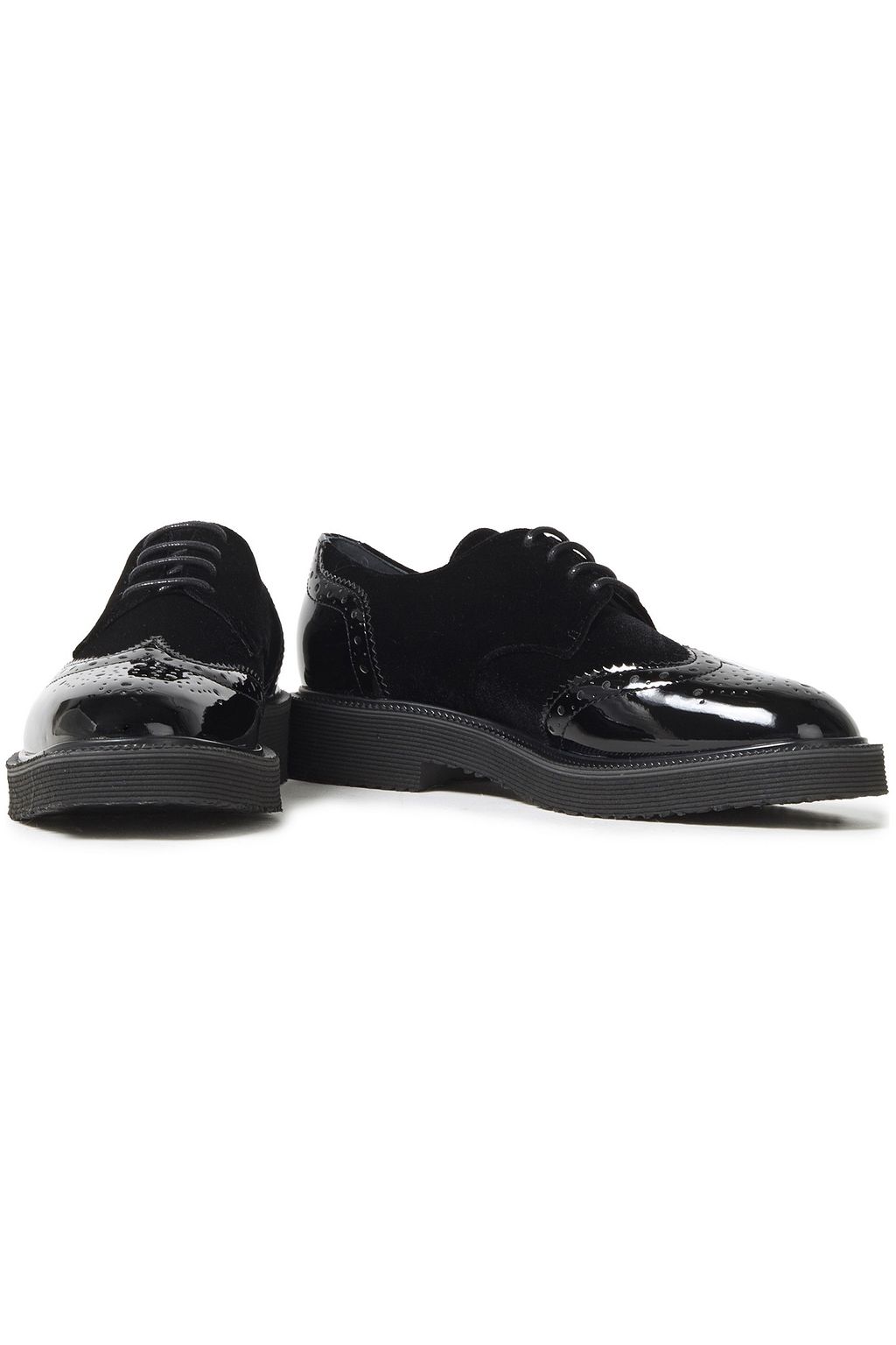 GIUSEPPE ZANOTTI Hilary perforated patent-leather and velvet brogues
