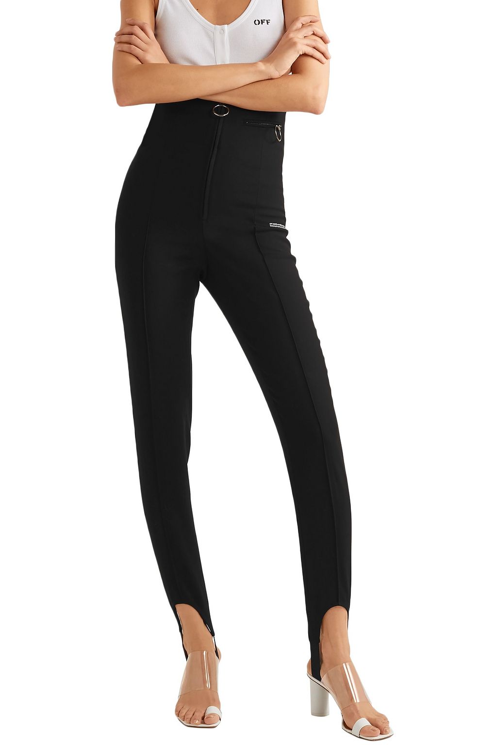 OFF-WHITE™ Printed twill skinny stirrup pants