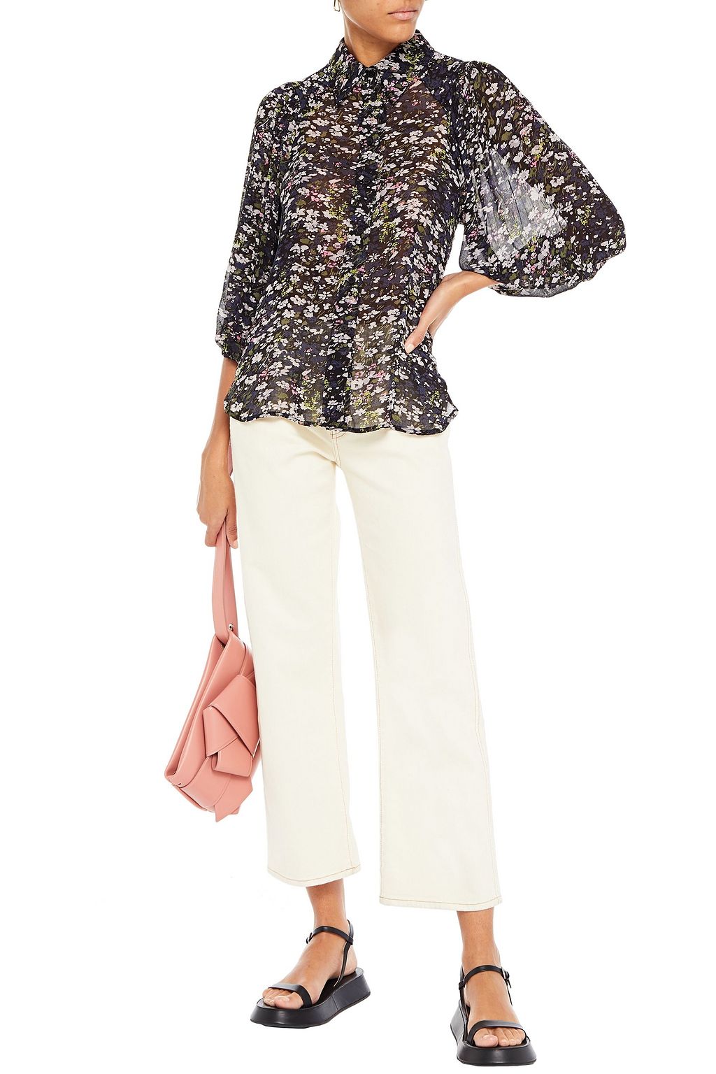 GANNI Floral-print georgette shirt