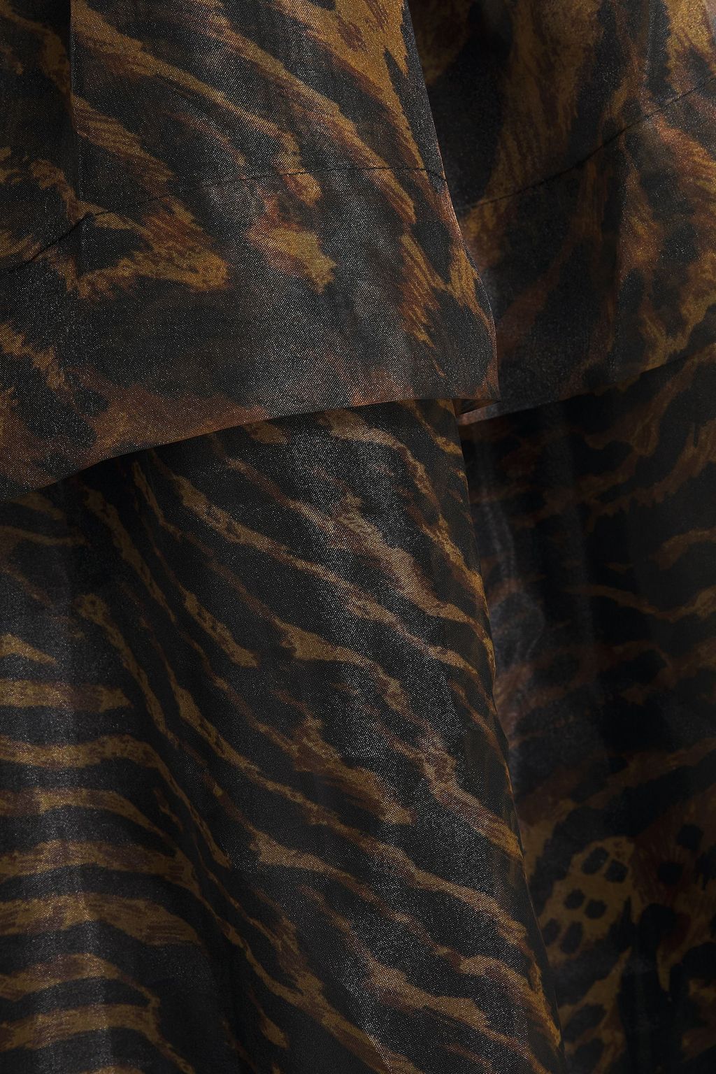 GANNI Ruffled tiger-print organza peplum midi dress