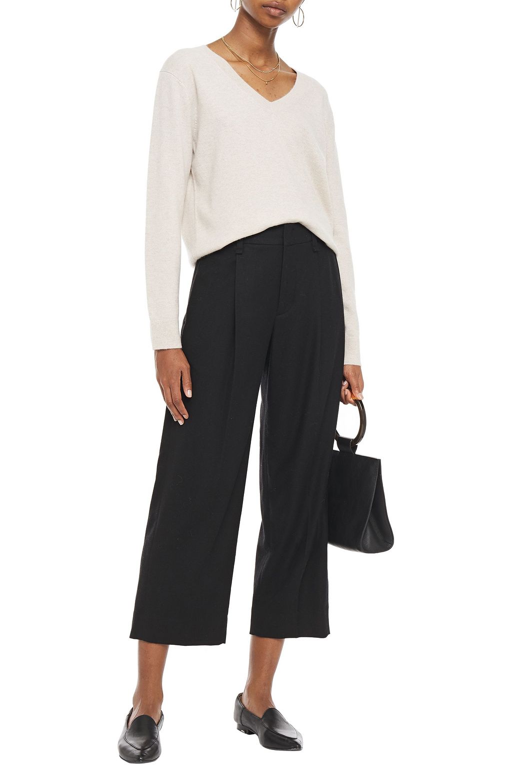 VINCE. Cropped brushed-twill wide-leg pants