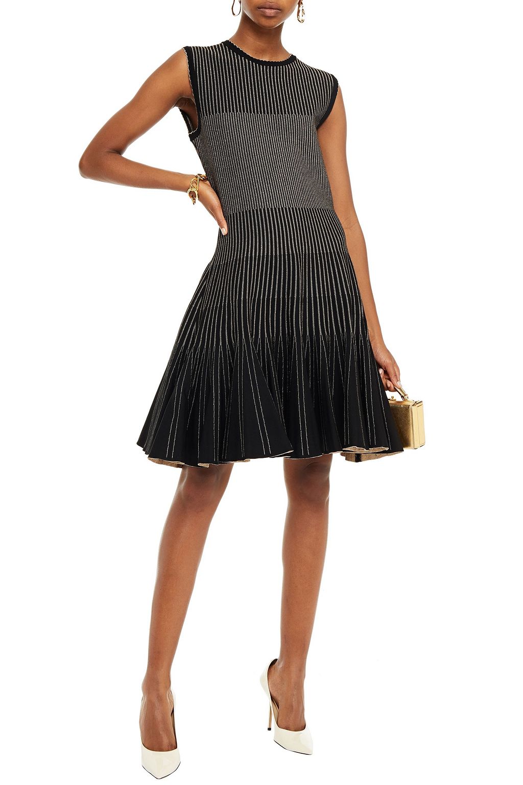 OSCAR DE LA RENTA Fluted metallic jacquard-knit dress