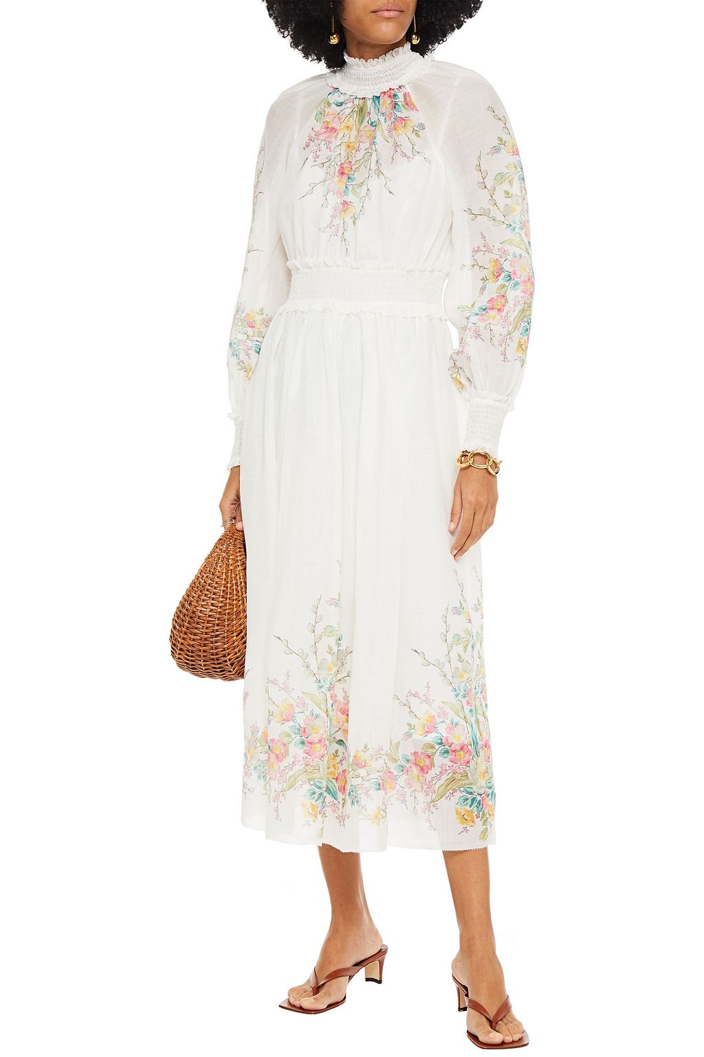 ZIMMERMANN Zinnia shirred floral-print ramie-voile midi dress