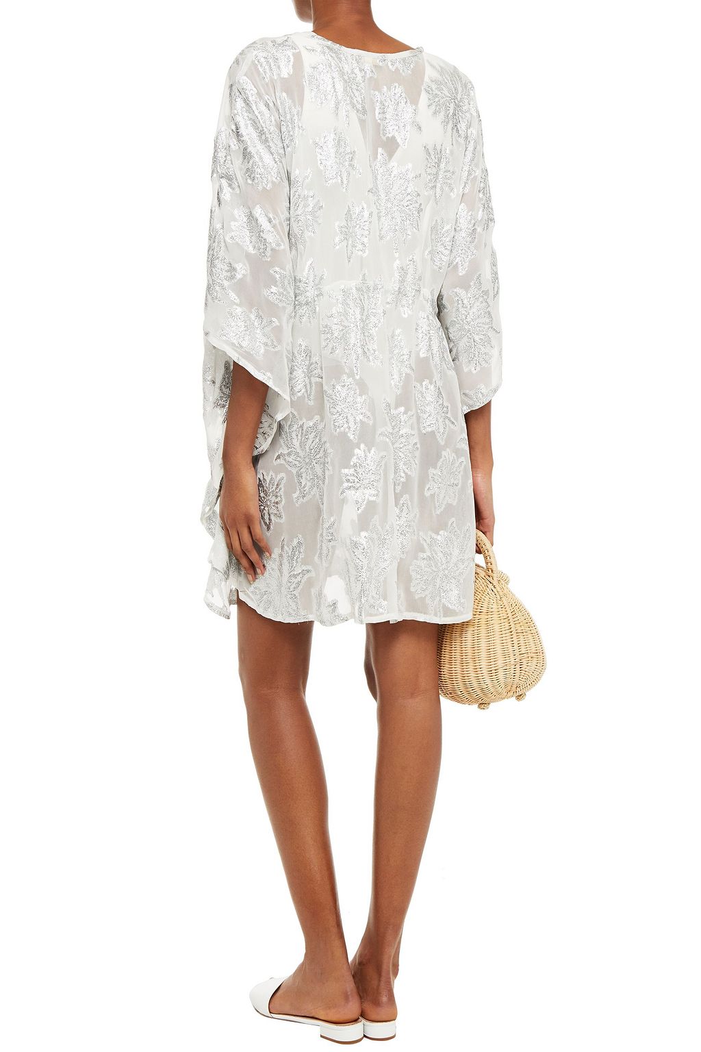 MELISSA ODABASH Gathered metallic fil coupé chiffon kaftan