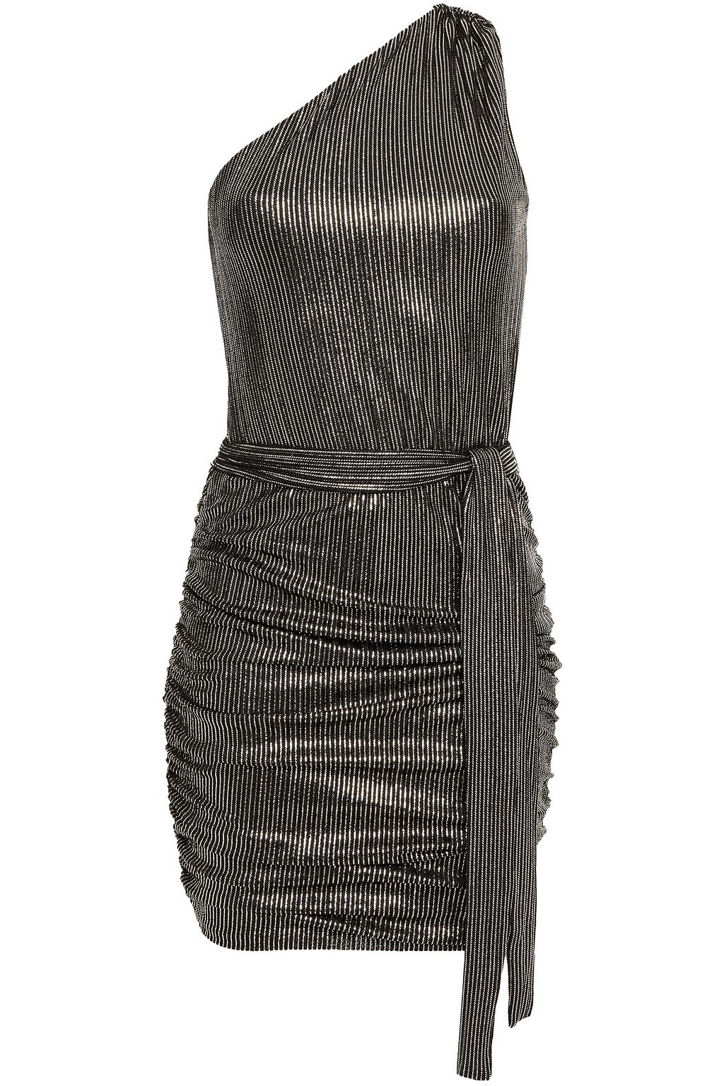 metallic knit one shoulder mini dress