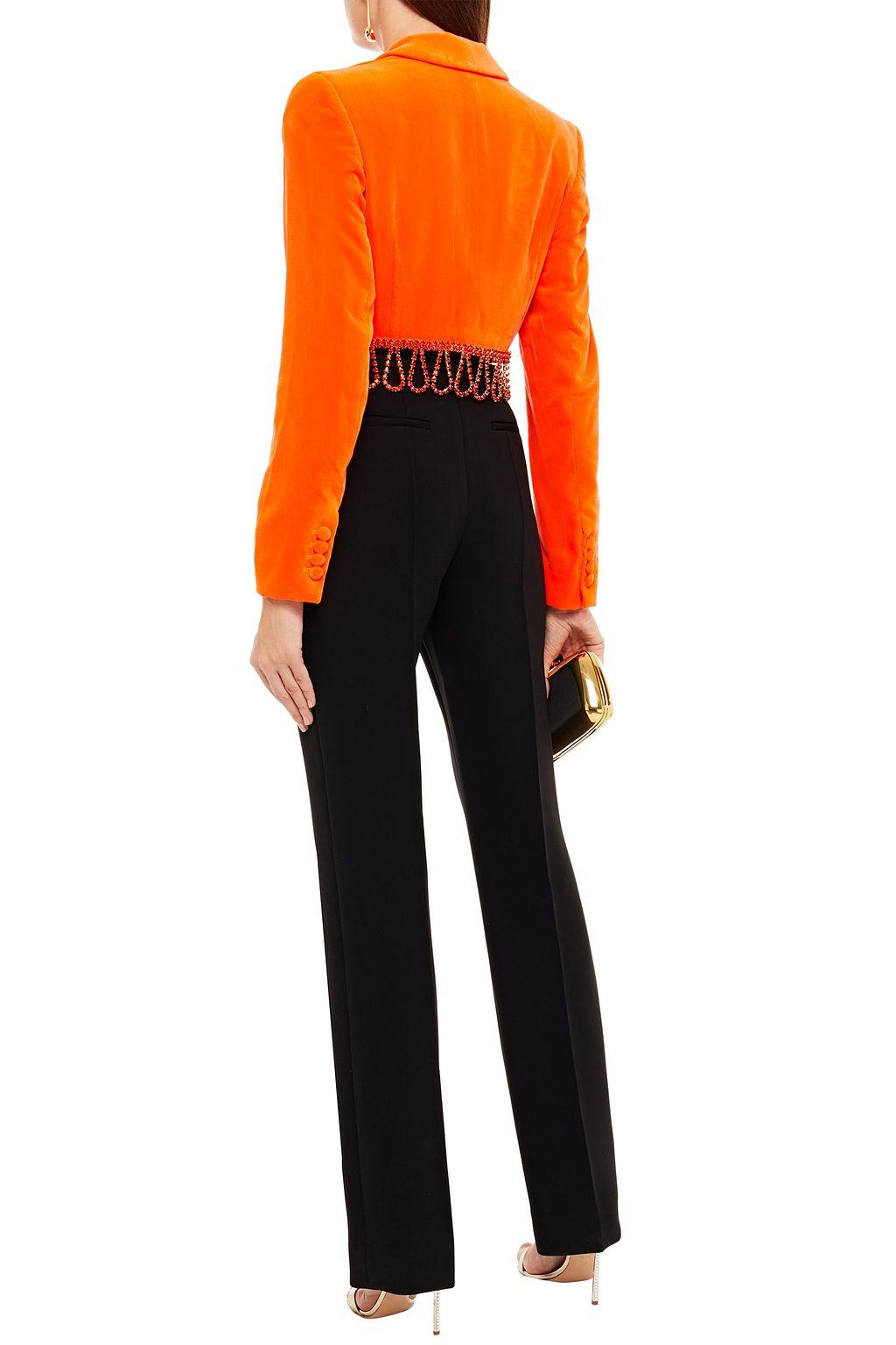 AREA Cropped crystal-embellished velvet jacket