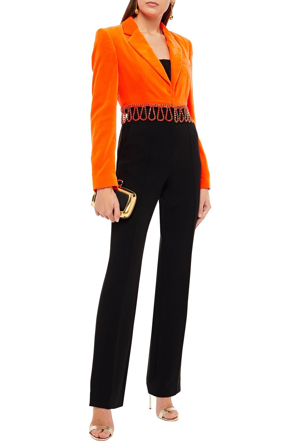 AREA Cropped crystal-embellished velvet jacket