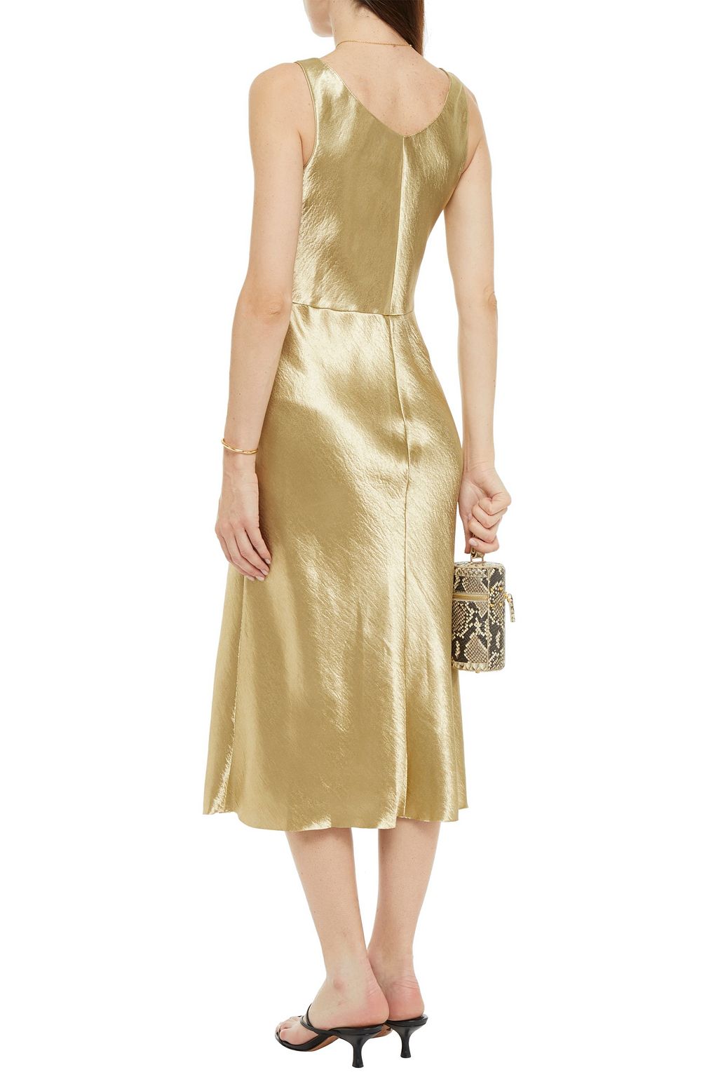 VINCE. Metallic hammered-satin midi dress