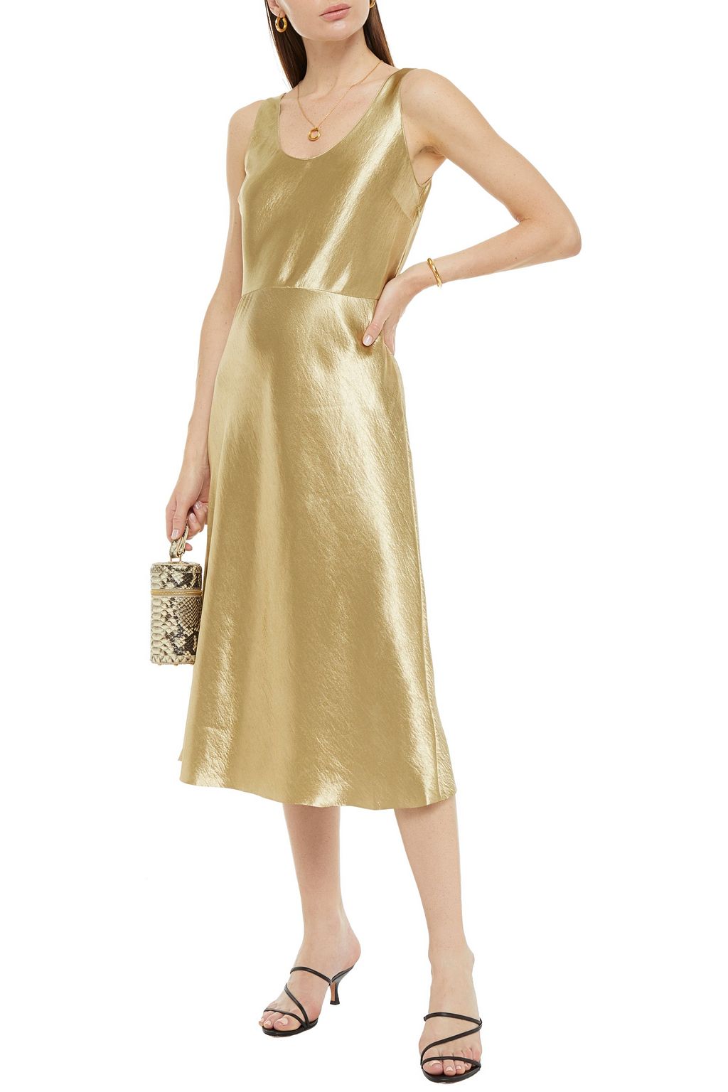 VINCE. Metallic hammered-satin midi dress