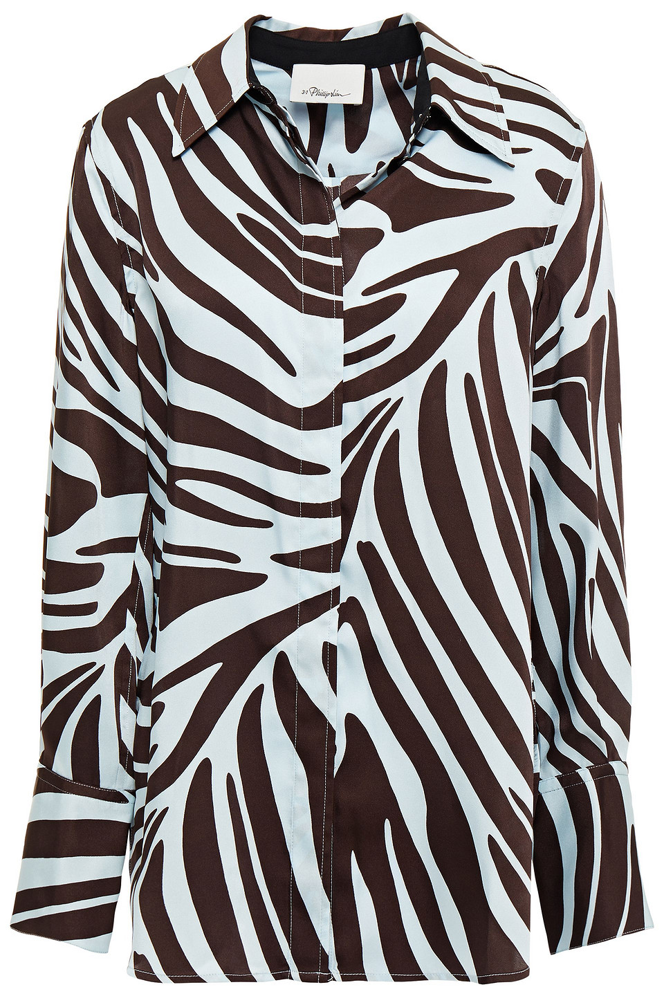 3.1 Phillip Lim Woman Zebra-print Silk-twill Shirt Sky Blue Size 4