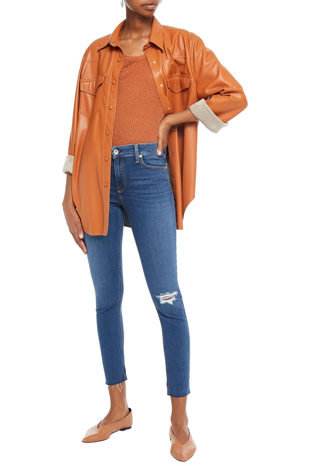 RAG & BONE Cropped distressed mid-rise skinny jeans