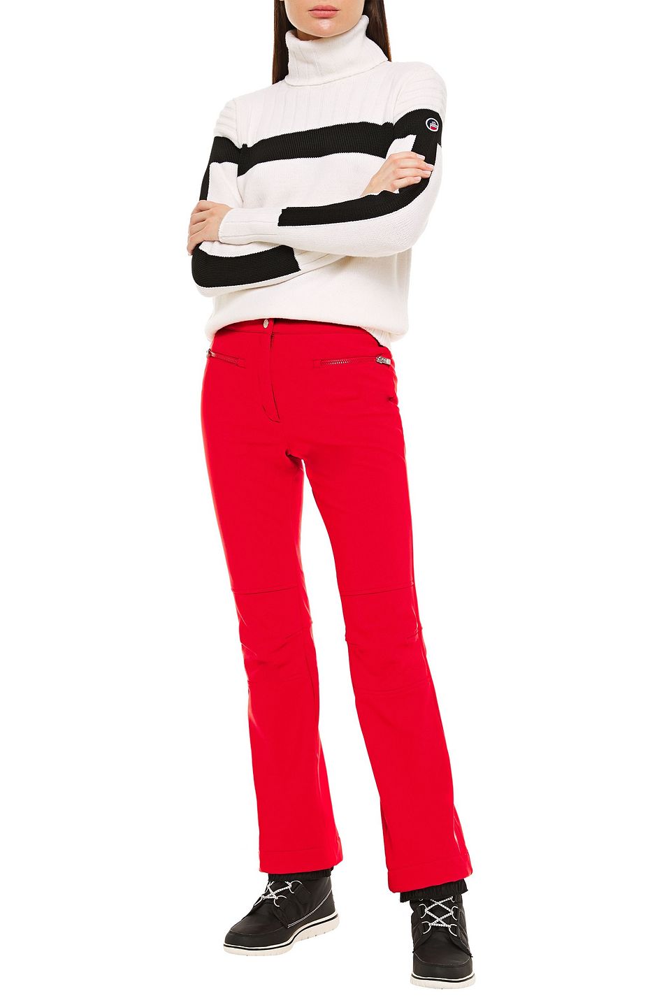 red bootcut pants