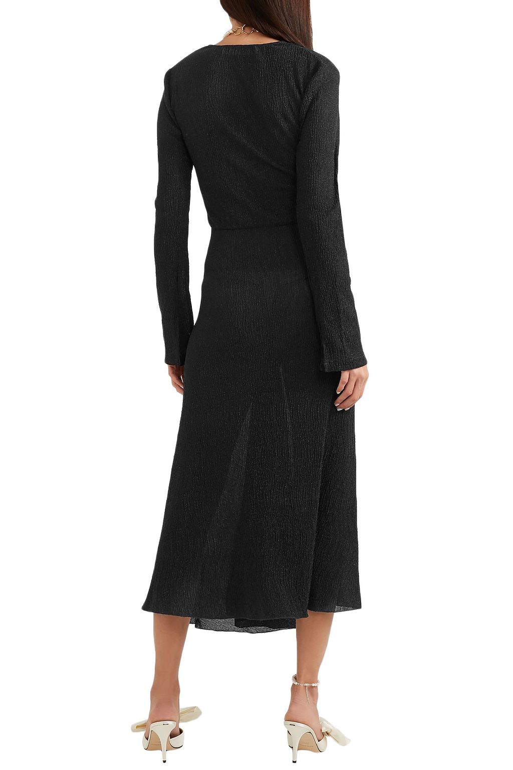 ROTATE BIRGER CHRISTENSEN Gathered metallic stretch-knit midi dress